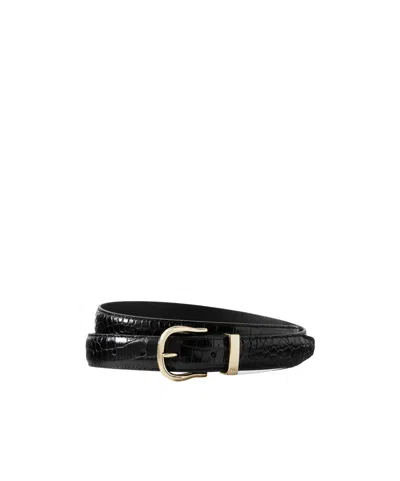 Nili Lotan Louise Crocodile-patterned Leather Belt In Black