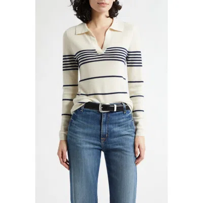 Nili Lotan Lucille Placed Stripe Cashmere Polo Sweater In White