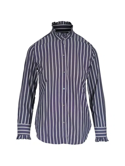 Nili Lotan Lydia Ruffled-trim Striped Blouse In Multi