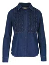 Nili Lotan Lexa Ruffle Denim Button-down Shirt In Blau