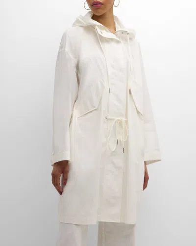 Nili Lotan Malcom Drawstring Hooded Long Anorak Jacket In White