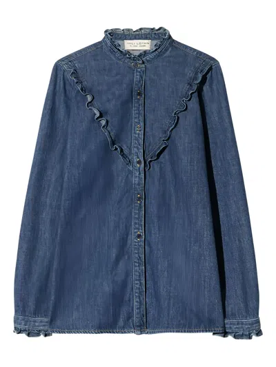 Nili Lotan Marcela Ruffled-collar Shirt In Blue