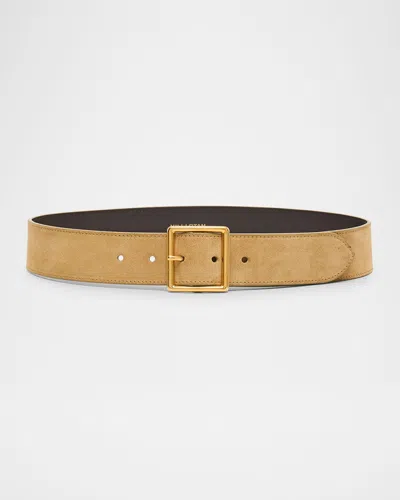 Nili Lotan Marcela Suede Belt In Khaki W/ Antique Gol