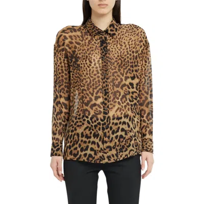 NILI LOTAN MATHYS LEOPARD SHIRT IN BROWN LEOPARD