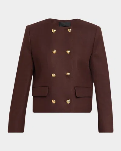 Nili Lotan Melanie Collarless Double-breasted Crop Lady Jacket In Brown