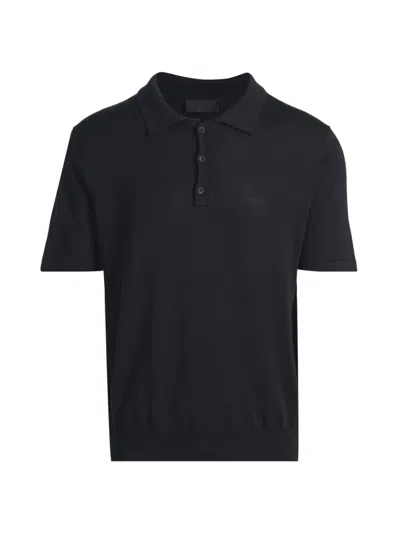 Nili Lotan Men's Bryce Short-sleeve Silk-cotton Polo Sweater In Dark Navy
