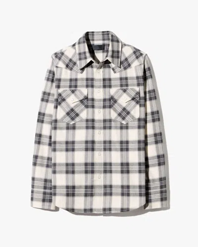 Nili Lotan Men's Travis Cotton Shirt Ivory/grey Plaid, Xl - 100% Cotton