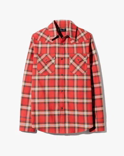 Nili Lotan Men's Travis Cotton Shirt Red/tan Plaid, L - 100% Cotton