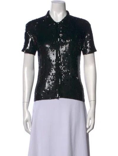 Pre-owned Nili Lotan Merino Wool Short Sleeve Polo In Black