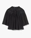 Nili Lotan Mikki Eyelet Yoke Washed Cotton Blouse In Black