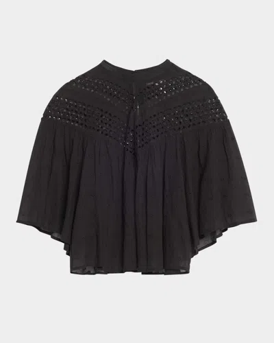 NILI LOTAN MIKKI EYELET YOKE WASHED COTTON BLOUSE