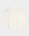 Nili Lotan Mikki Eyelet Yoke Washed Cotton Blouse