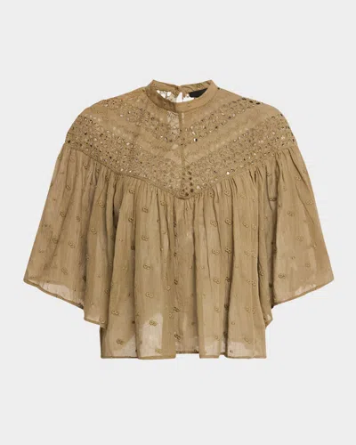 NILI LOTAN MIKKI EYELET YOKE WASHED COTTON BLOUSE