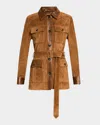 Shop Nili Lotan Mila Suede Belted Safari Jacket In Martoracognac