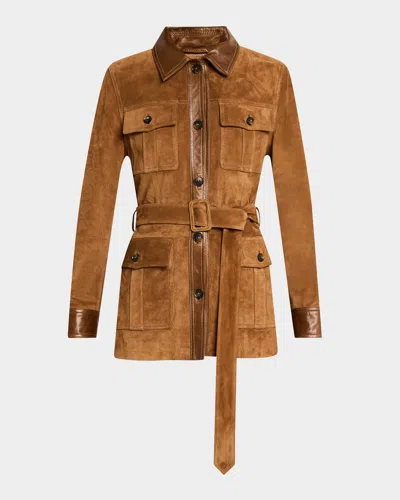 Nili Lotan Mila Suede Belted Safari Jacket In Martora,cognac