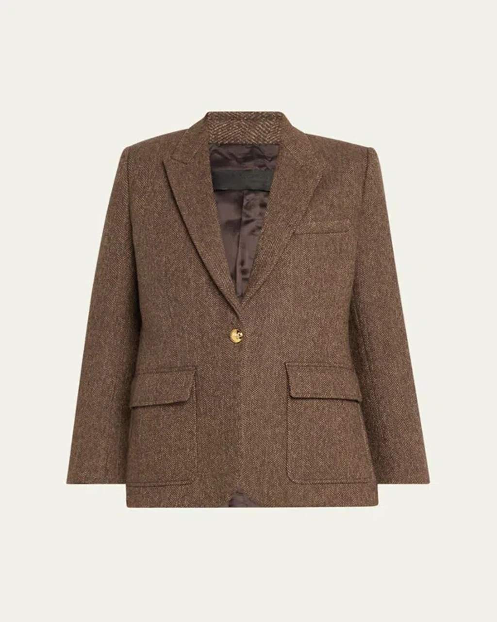 Nili Lotan Mireille Elbow Patch Wool Blazer In Brown Herringbone