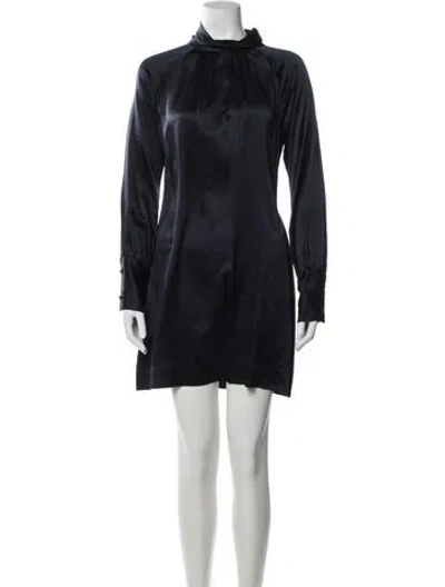 Pre-owned Nili Lotan Mock Neck Mini Dress In Blue