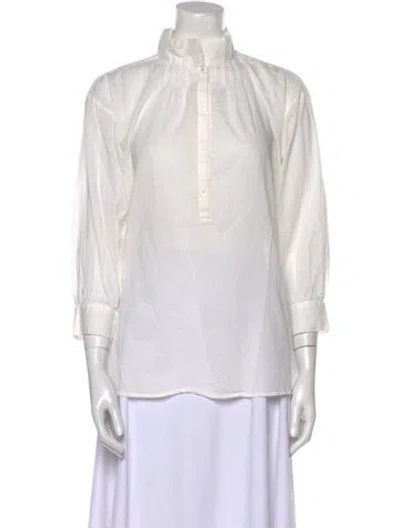 Pre-owned Nili Lotan Mock Neck Three-quarter Sleeve Blouse In White