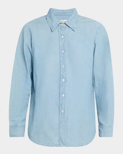 Nili Lotan Monti Chambray Denim Button-down Shirt In Blue