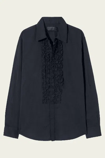 Nili Lotan Nathael Ruffle Shirt In Midnight In Black