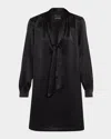 Nili Lotan Neck-scarf Silk Long-sleeve Mini Dress In Black