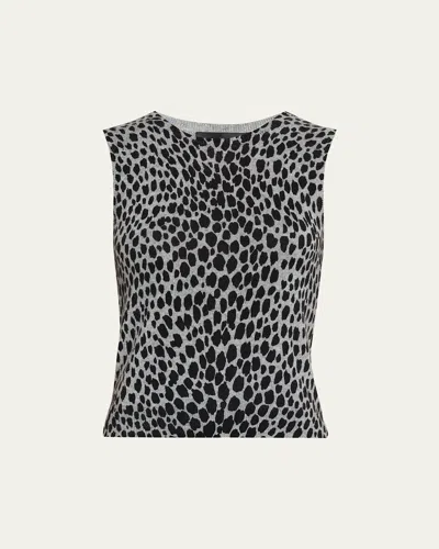 Nili Lotan Nessa Cheetah Cashmere Sweater Tank In Pebble Green