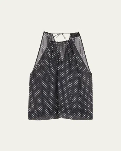 Nili Lotan Nikki Halterneck Polka-dot Silk Tank In Black