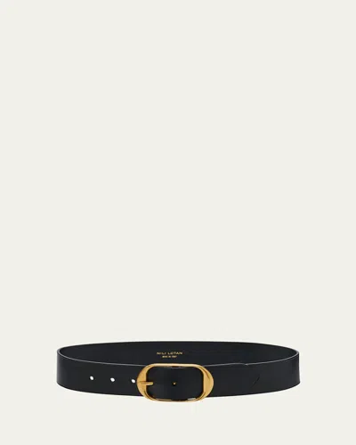 Nili Lotan Nili Leather Belt In Black W/antique Bras