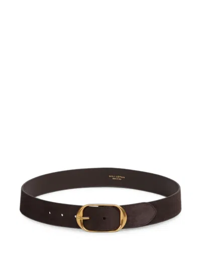Nili Lotan Nili Oval-buckle Suede Belt In Brown