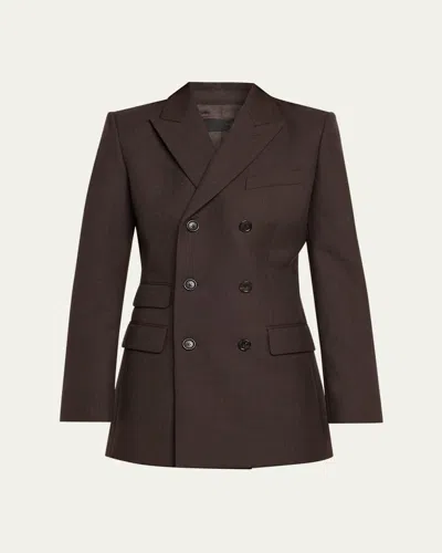 Nili Lotan Noah Virgin Wool Double-breasted Jacket In Brown