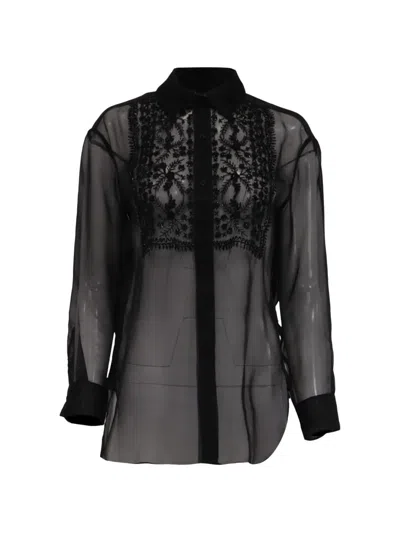 Pre-owned Nili Lotan Noel Lace Bib Blouse In Black