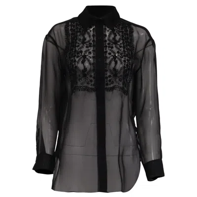Pre-owned Nili Lotan Noel Sheer Button-down Blouse In Black Silk
