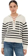 Nili Lotan Noemi Hooded Lace-up Stripe Cashmere Sweater In Ivory/black Stripe