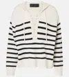 Nili Lotan Noemi Hooded Lace-up Stripe Cashmere Sweater In Ivory/black Stripe
