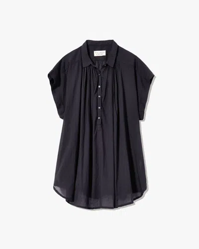 Nili Lotan Normandy Shirred Cotton Blouse In Black