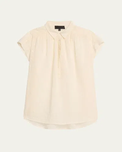 Nili Lotan Normandy Eyelet Shirring Blouse In White