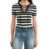 Nili Lotan Oaklynn Stripe Lace-up Silk T-shirt In Black