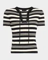 Shop Nili Lotan Oaklynn Stripe Lace-up Silk T-shirt
