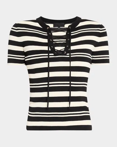 Nili Lotan Oaklynn Stripe Lace-up Silk T-shirt