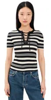 Nili Lotan Oaklynn Stripe Lace-up Silk T-shirt