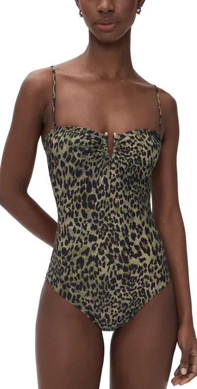 Nili Lotan One Piece Bathing Suit Army Green Leopard