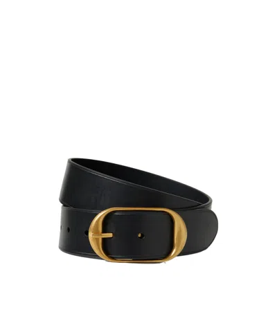 Nili Lotan Oval Gold Buckle Wide Leather Belt In Black