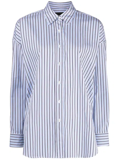 Nili Lotan Oversize Striped Cotton Shirt In Blau