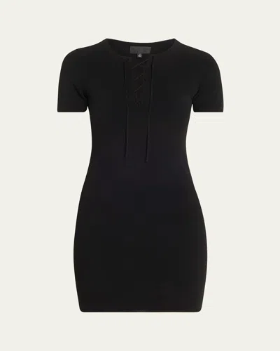 Nili Lotan Palma Laced Short-sleeve Mini Sweater Dress