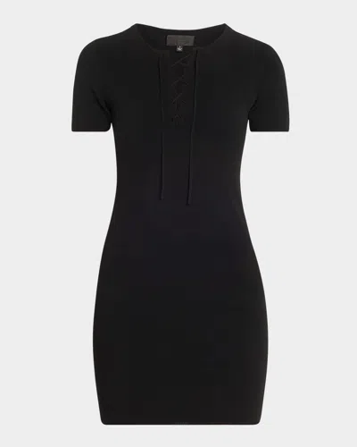 NILI LOTAN PALMA LACED SHORT-SLEEVE MINI SWEATER DRESS