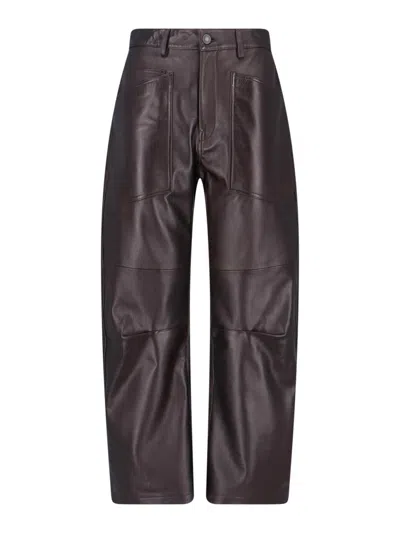 Nili Lotan Mid-rise Barrel Leg Lammleder-hose Shon Leather In Brown