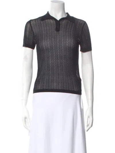 Pre-owned Nili Lotan Patterned Short Sleeve Polo In Black