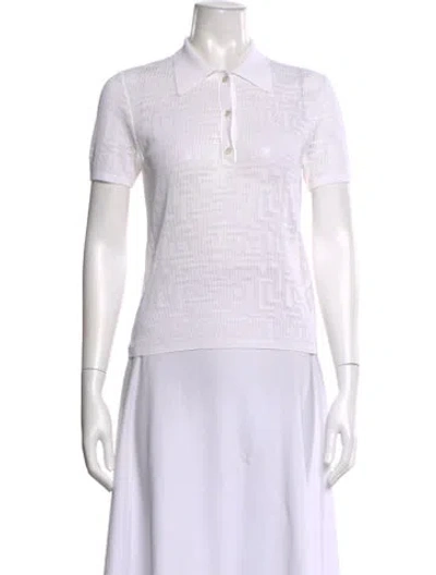 Pre-owned Nili Lotan Patterned Short Sleeve Polo In White