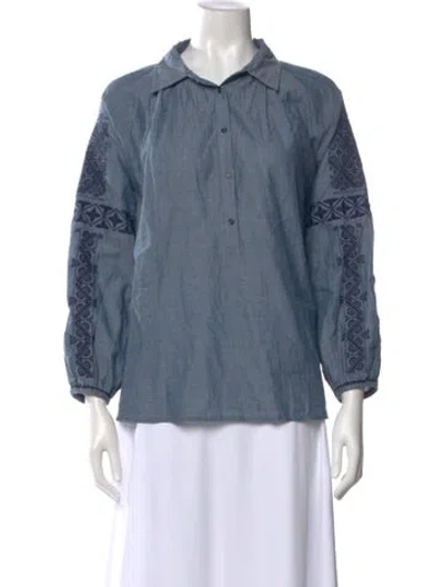 Pre-owned Nili Lotan Patterned Three-quarter Sleeve Blouse In Blue