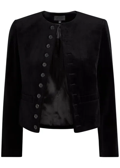 Nili Lotan Patti Cropped Velvet Jacket In Black